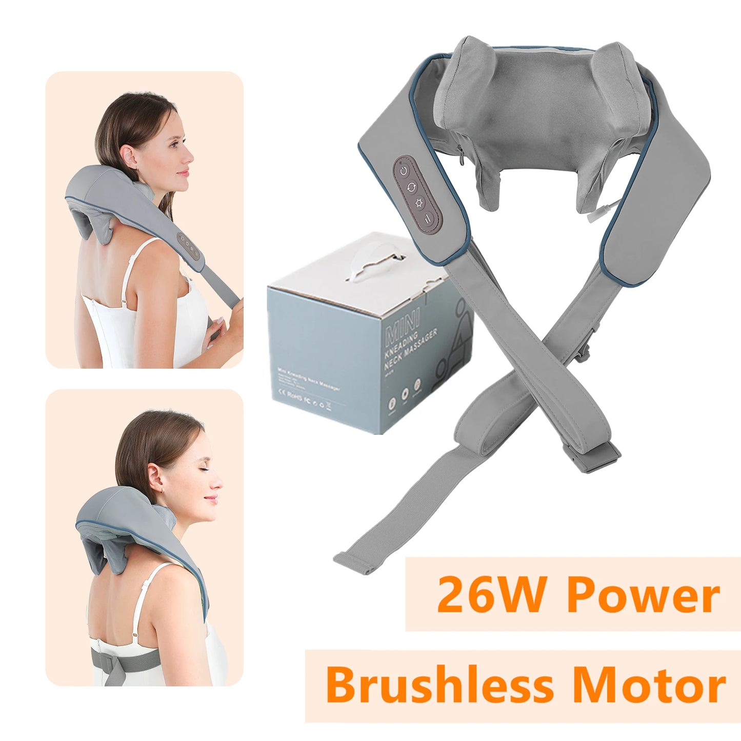 26W Brushless Motor Neck & Shoulder Massager with Deep Tissue Therapy