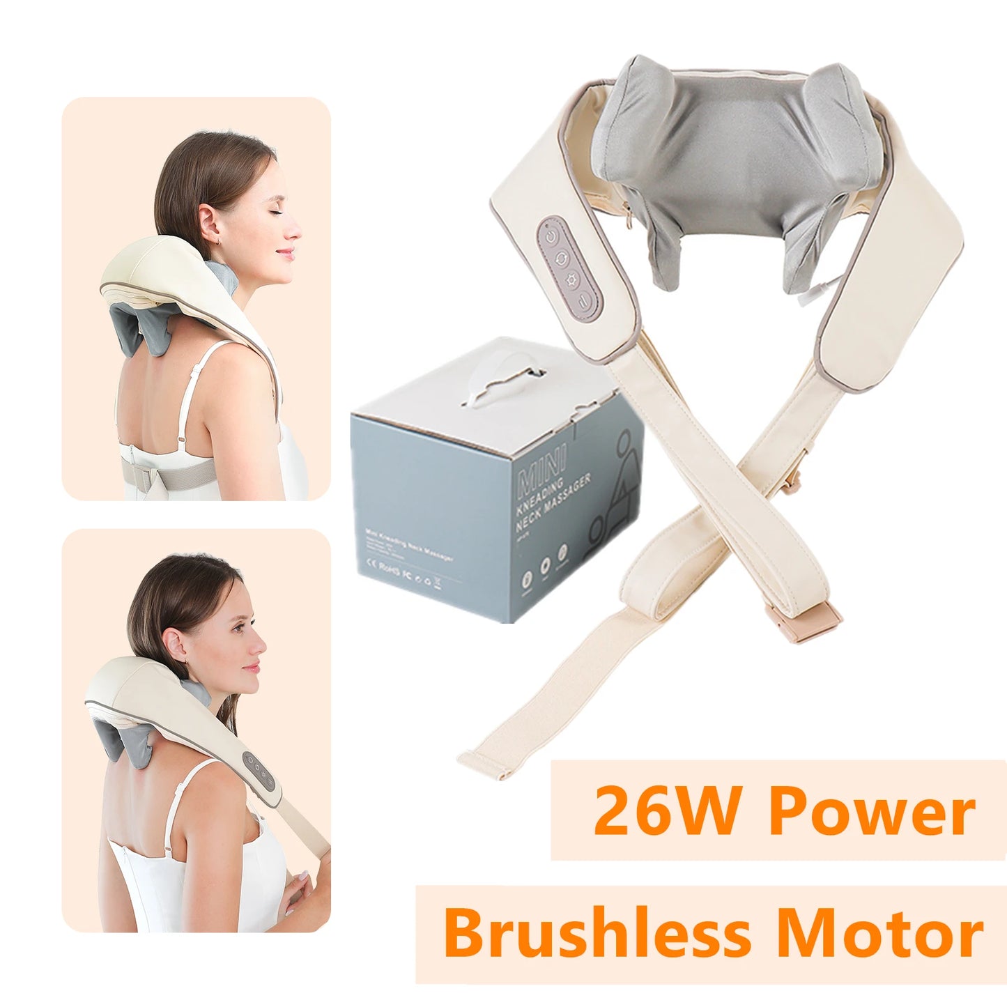 26W Brushless Motor Neck & Shoulder Massager with Deep Tissue Therapy