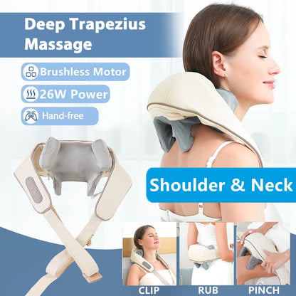 26W Brushless Motor Neck & Shoulder Massager with Deep Tissue Therapy